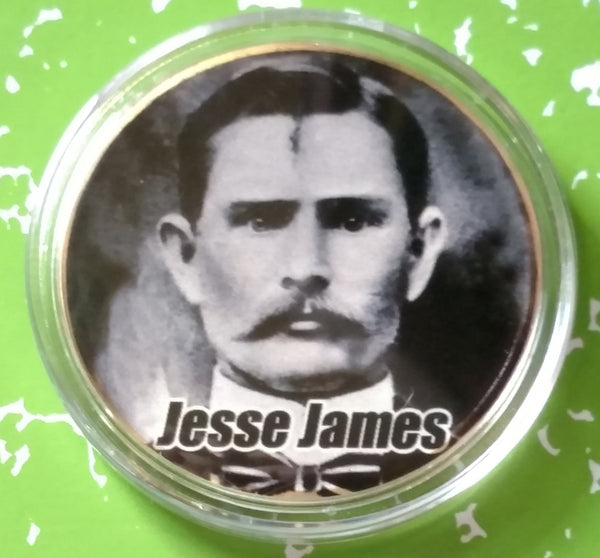 JESSE JAMES OLD WEST #BXB340 COLORIZED GOLD PLATED ART ROUND - 1