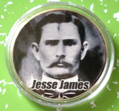 JESSE JAMES OLD WEST #BXB340 COLORIZED GOLD PLATED ART ROUND