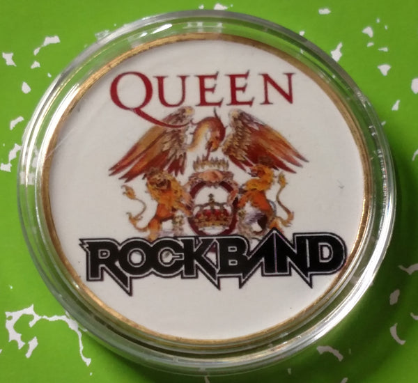 QUEEN ROCKBAND #F03 COLORIZED GOLD PLATED ART ROUND - 1