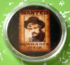 SUNDANCE KID WANTED POSTER OLD WEST #BXB333 COLORIZED GOLD PLATED ART ROUND