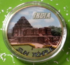 INDIA SUN TEMPLE #BXB310 COLORIZED GOLD PLATED ART ROUND