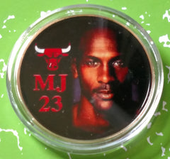 NBA MICHAEL JORDAN  MJ 23 #F13 COLORIZED GOLD PLATED ART ROUND
