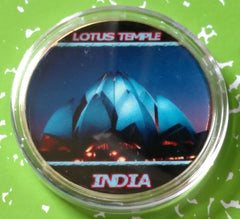 INDIA LOTUS TEMPLE #BXB311 COLORIZED GOLD PLATED ART ROUND