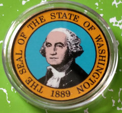 WASHINGTON STATE SEAL #BXB286 COLORIZED GOLD PLATED ART ROUND