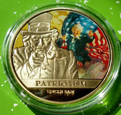USA PATRIOTISM UNCLE SAM COLORIZED GOLD / BRASS ART ROUND