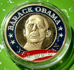 PRESIDENT BARACK OBAMA "YES WE CAN" COLORIZED GOLD / BRASS ART ROUND