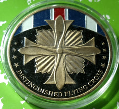 MILITARY DISTINGUISHED FLYING CROSS COLORIZED GOLD / BRASS ART ROUND