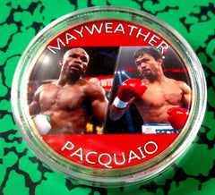 MAYWEATHER - PACQUAIO FIGHT #BXB479 COLORIZED GOLD PLATED ART ROUND