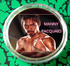 MANNY PACQUAIO BOXING FIGHTER #BXB478 COLORIZED GOLD PLATED ART ROUND