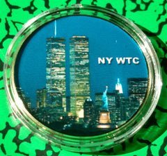WORLD TRADE CENTER NEW YORK #118 COLORIZED GOLD PLATED ART ROUND