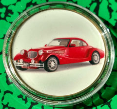 ANTIQUE COLLECTOR CAR #BXB428 COLORIZED GOLD/BRASS ART ROUND