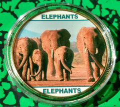 ELEPHANTS #BXB410 COLORIZED GOLD/BRASS ART ROUND