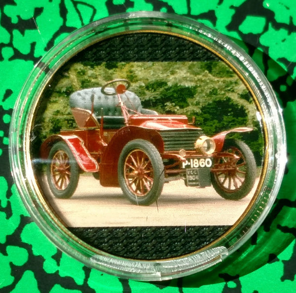 ANTIQUE COLLECTOR CAR #BXB432 COLORIZED GOLD/BRASS ART ROUND - 1