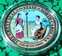 NORTH CAROLINA STATE SEAL #BXB363 COLORIZED GOLD PLATED ART ROUND