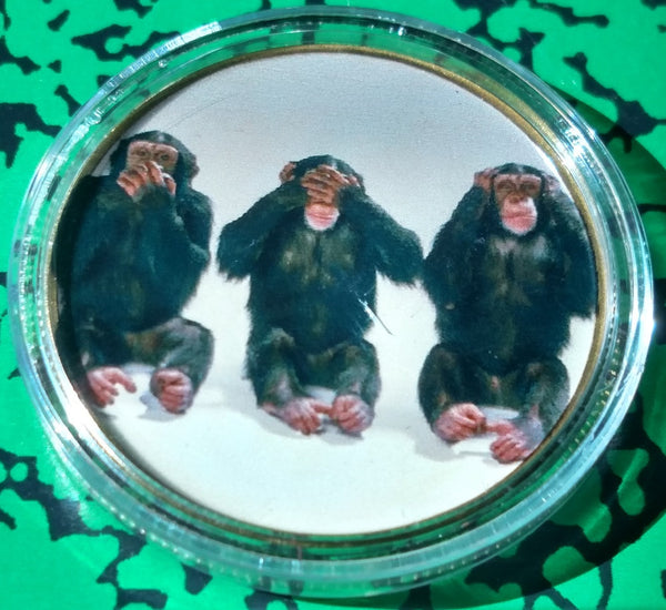 CHIMPANZEES #Y768 COLORIZED GOLD/BRASS ART ROUND - 1