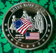 BETSY ROSS FLAG COLORIZED GOLD/BRASS ART ROUND