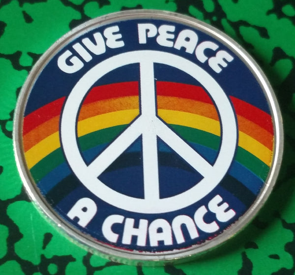 BEATLES JOHN LENNON GIVE PEACE A CHANCE COLORIZED SILVER/BRASS ART ROUND - 1