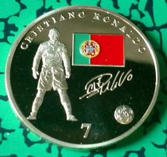 CRISTIANO RONALDO REAL MADRID CF SOCCER COLORIZED GOLD/BRASS ART ROUND