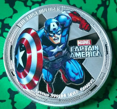 CAPTAIN AMERICA COLORIZED SLVR ART ROUND - COLLECTIBLE, NOT MINT ISSUED