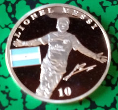 LIONEL MESSI FC BARCELONA SOCCER COLORIZED SILVER/BRASS ART ROUND