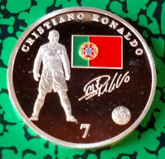 CRISTIANO RONALDO REAL MADRID CF SOCCER COLORIZED SILVER/BRASS ART ROUND