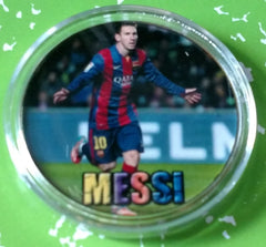 MESSI SOCCER #BXB599 COLORIZED GOLD/BRASS ART ROUND