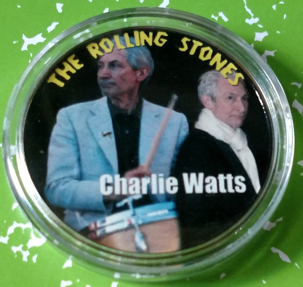 ROLLING STONES CHARLIE WATTS #103 COLORIZED ART ROUND - 1