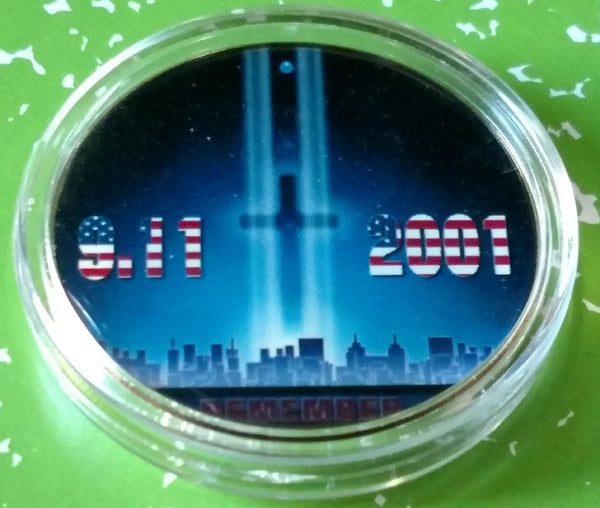 REMEMBER 9/11 MEMORIAL TWIN TOWERS #257 COLORIZED GOLD/BRASS ART ROUND - 1