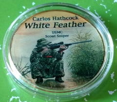 USMC SNIPER CARLOS HATHCOCK WHITE FEATHER #FCH02 COLORIZED ART ROUND