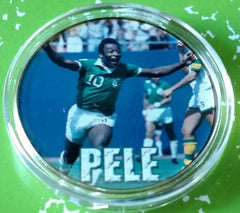 PELE SOCCER #BXB598 COLORIZED GOLD/BRASS ART ROUND