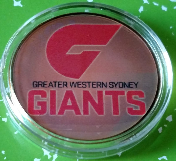 AFL GREATER WESTERN SYDNEY GIANTS FOOTBALL #BXB619 COLORIZED GOLD/BRASS ART ROUND - 1
