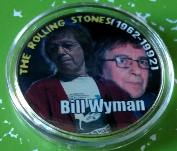ROLLING STONES BILL WYMAN #104 COLORIZED GOLD PLATED ART ROUND - 1