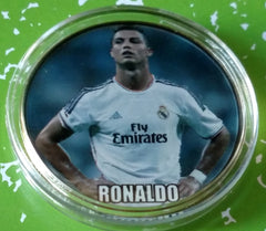 RONALDO SOCCER #BXB597 COLORIZED GOLD/BRASS ART ROUND