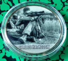 USMC SNIPER CARLOS HATHCOCK WHITE FEATHER #FCH03 COLORIZED ART ROUND