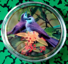 COLORFUL BIRDS #H986 COLORIZED GOLD/BRASS ART ROUND
