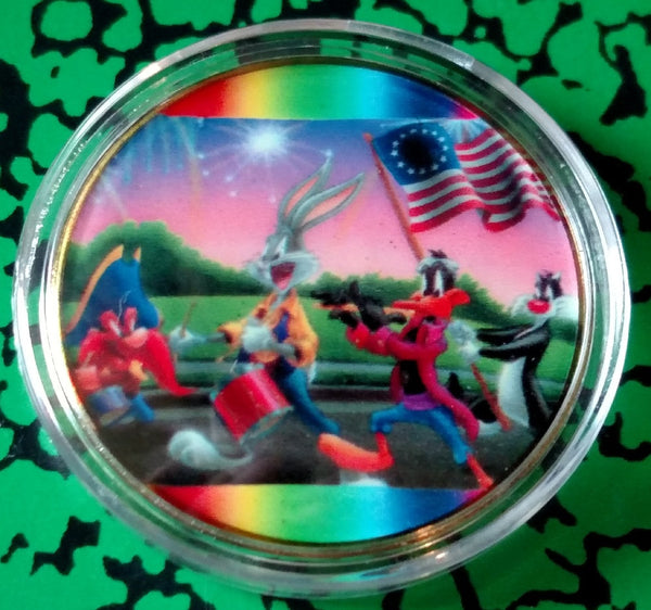 INDEPENDENCE DAY BUGS - DAFFY - SAM - SYLVESTER CARTOON #BXB474 COLORIZED ART ROUND - 1