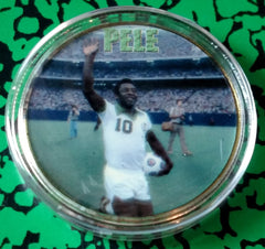 PELE SOCCER #BXB629 COLORIZED GOLD/BRASS ART ROUND