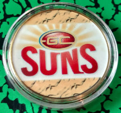 GOLD COAST SUNS FOOTBALL #BXB624 COLORIZED GOLD/BRASS ART ROUND