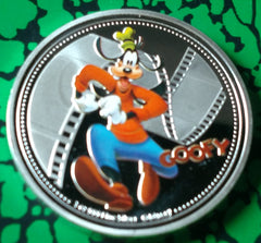 DISNEY CHARACTER GOOFY COLORIZED SLVR ART ROUND - NOT MINT ISSUED