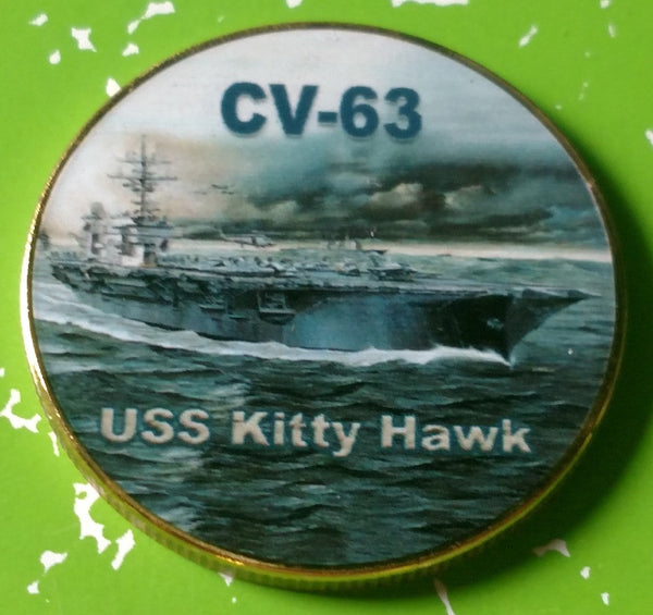 NAVY USS KITTY HAWK CV-63 #589 COLORIZED ART ROUND - 1