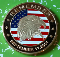 USA REMEMBER 9/11 BALD EAGLE COLORIZED ART ROUND