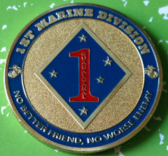 USMC MARINE CORPS 1st MARINE DIVISION CHALLENGE #1199 COLORIZED ART ROUND