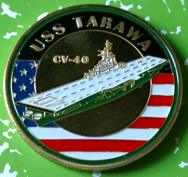 NAVY USS TARAWA CV-40 #1144 COLORIZED ART ROUND - 1
