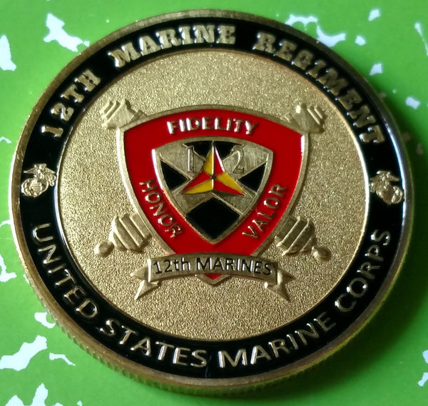 USMC MARINE CORPS 12th MARINE REGIMENT CHALLENGE #1211 COLORIZED ART ROUND - 1