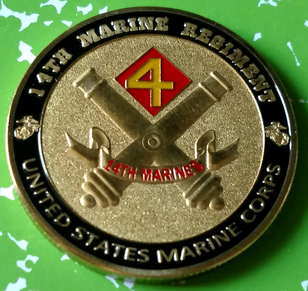 USMC MARINE CORPS 14th MARINE REGIMENT CHALLENGE #1212 COLORIZED ART ROUND - 1