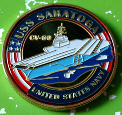 NAVY USS SARATOGA CV-60 #1129 COLORIZED ART ROUND