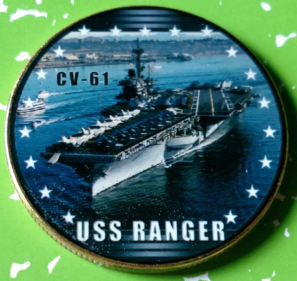 NAVY USS RANGER CV-61 #41 COLORIZED ART ROUND - 1