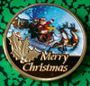 MERRY CHRISTMAS SANTA SLEIGH COLORIZED GLD ART ROUND - NOT MINT ISSUED - 1