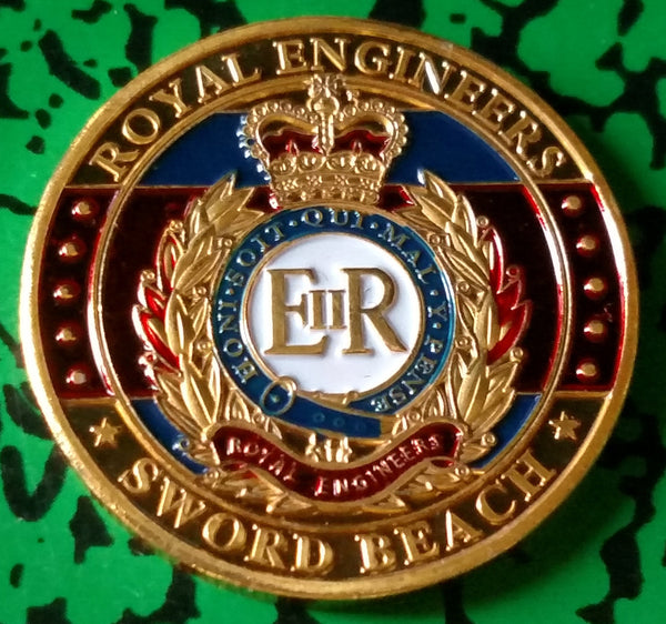 D-DAY ERII ROYAL ENGINEERS SWORD BEACH 32mm COLORIZED GLD ART ROUND - NOT MINT ISSUED - 1