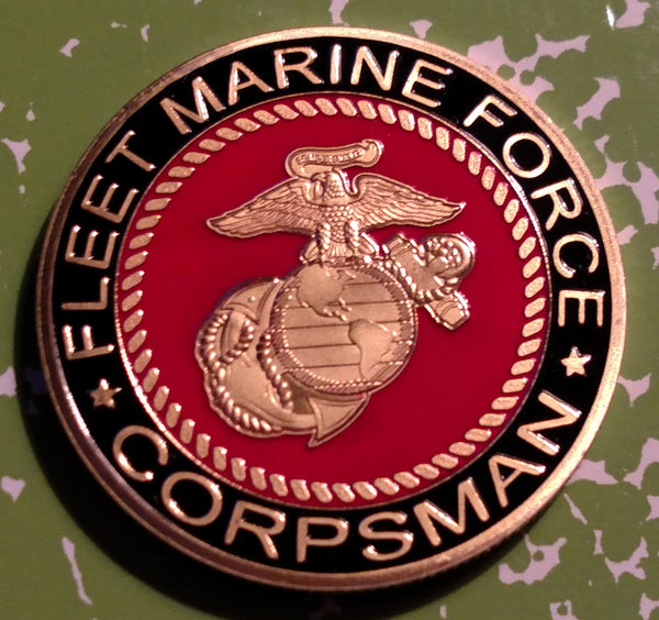 USMC MARINE CORPS FLEET MARINE FORCE CORPSMAN #1252 COLORIZED ART ROUND